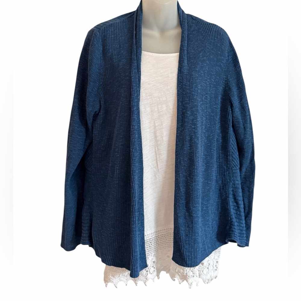 Eileen Fisher Organic Linen and Cotton Open Cardigan Blue- Size XL